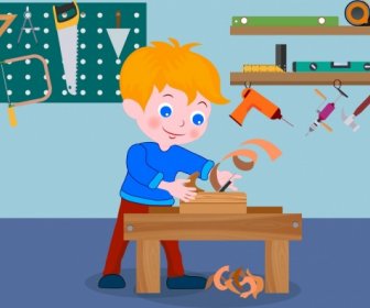 Carpentry Background Playful Kid Tools Icon Colorful Cartoon