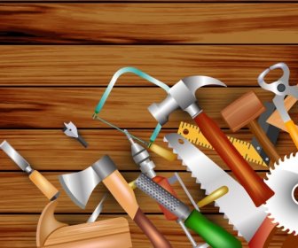 Carpentry Design Elements Various Tools Icons Multicolored Decor