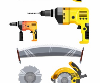 Carpentry Equipment Icons Colored Modern Design