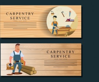 Carpentry Service Banner Templates Male Icon Wooden Background