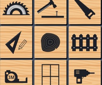 Carpentry Tools Icons Isolation Flat Silhouette Design