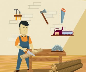 Carpentry Work Background Working Male Icon Tools Decoration