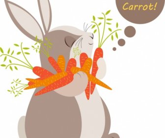 Karotte Werbung Niedlichen Kaninchen Symbol Farbigen Cartoon