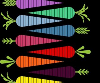 Zanahoria Rayada Multicolor De Diseño Plano Oscuro Estilo De Fondo