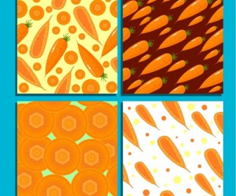 Carrot Background Sets Slices Icons Decor Repeating Style