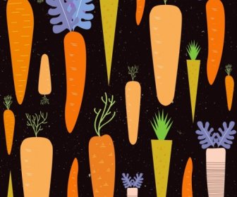 Carrot Background Various Multicolored Icons Repeating Design