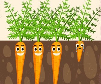 Carrot Plantation Background Funny Stylized Icons