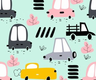 Cars Background Cute Decor Colored Handdrawn Icons