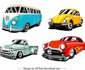 Carros ícones Modelos Coloridos Esboço 3d