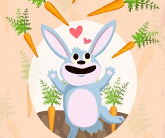 Cartoon Animal Background Bunny Carrot Icons Decoration