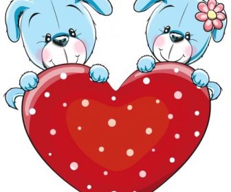 Cartoon Animal With Heart Romantic Cards Vector