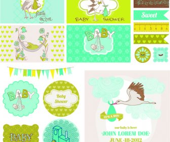 Cartoon Baby Shower Cards Design Vector