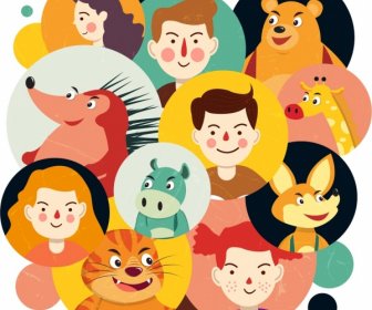 Personajes De Dibujos Animados Avatares Humanos Animales Los Iconos