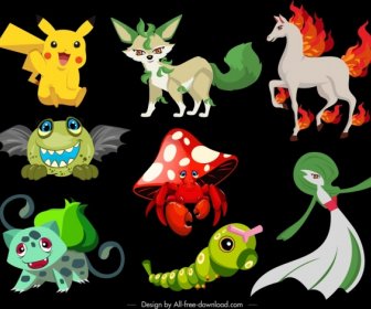 Cartoon Characters Icons Modern Colorful Legendary Sketch