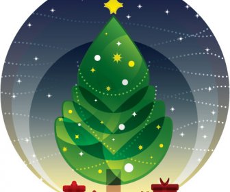 Cartoon-Weihnachtsbaum mit Nacht Vektor