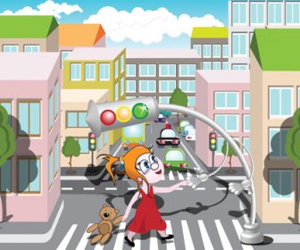 Cartoon City Scenes Elements Vector Graphics