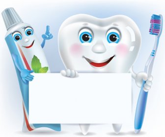 Cartoon Cute Tooth With Toothpaste And Toothbrush Vector