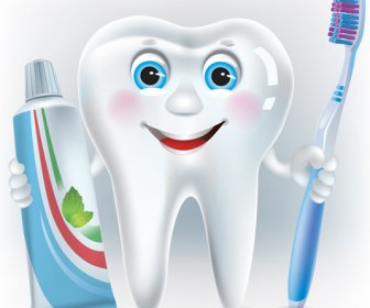 動畫片逗人喜愛的牙齒與牙膏和牙刷向量