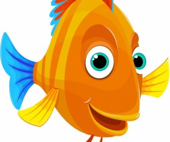 Ikon Ikan Kartun Lucu Warna-warni Desain Bergaya