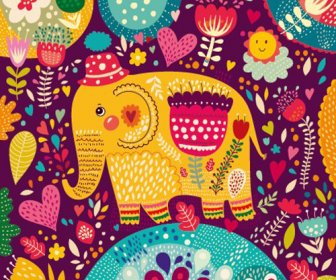 Vetor De Flor E Elefantes Dos Desenhos Animados