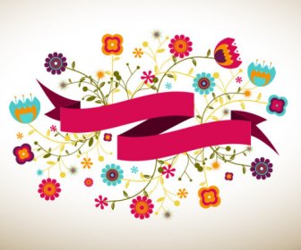 Cartoon Flowers And Ribbon Vector Free