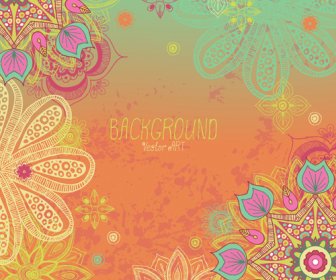 Cartoon Flowers With Grunge Background Vectors