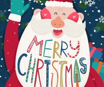 Kartun Lucu Sinterklas Dengan Natal Elemen Vektor