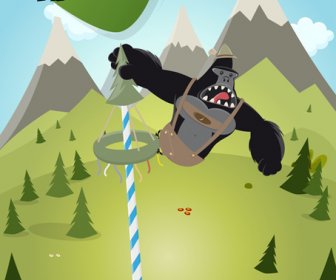 Kartun Vektor Gorila Dan Pegunungan