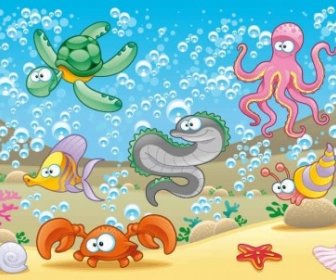 Cartoon Marine Animals Background Vectors