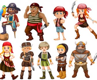 Cartoon Pirate Design Vectors Set