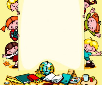 Cartoon School Children Cute Design Vector