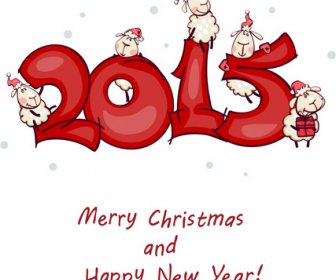 Cartoon Sheep15 Weihnachten Und Neujahr Vektor Hintergrund