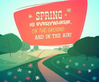 Kartun Musim Semi Pemandangan Alam Vector Latar Belakang