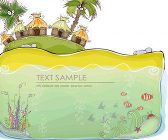 Kartun Tema Tropis Latar Belakang Vektor