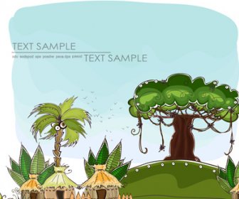 Kartun Tema Tropis Latar Belakang Vektor
