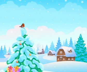 Cartoon Winter Nature Background Vector