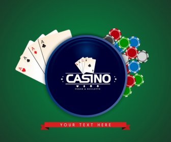 Casino 'gioco Carte Icone Nastro Cerchio Decorazione Sullo Sfondo