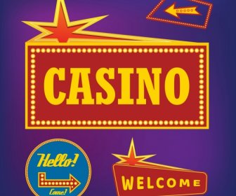 Casino Signs Collection Various Sparkling Shapes Decor