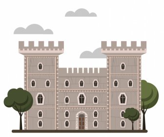 Ikon Castle Windsor Sketsa Klasik Datar Simetris