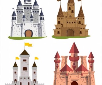 Castelos ícones Coloridos Vintage Esboço