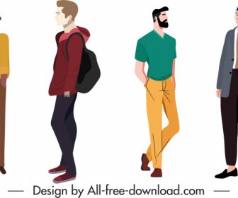 Casual Fashion Icons Men Sketch Colored Cartoon Characters