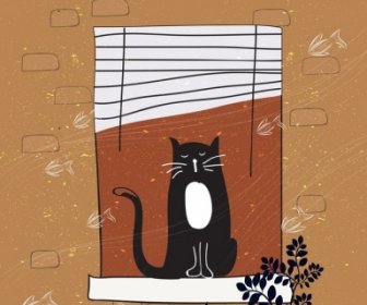 Cat Drawing Classical Colored Flat Decor
