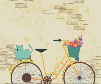 Esboço De Handdrawn Do Gato Desenho Colorido Bicicleta ícone