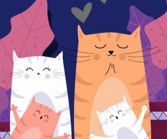 Desain Karakter Kartun Lucu Kucing Latar Belakang Keluarga