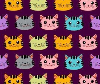 Cat Heads Background Colorful Repeating Decoration