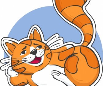 Katze-Symbol Aufkleber Vorlage Farbigen Cartoon Skizze