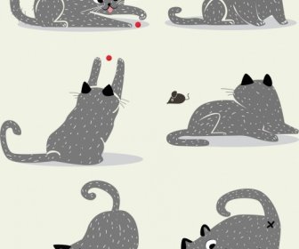 猫的圖標集卡通設計各種手勢