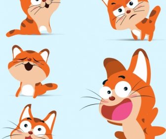 Katze-Symbolsammlung Farbige Cartoon-Design Verschiedene Gesten