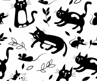 Cat Mouse Background Black White Decor Classical Design