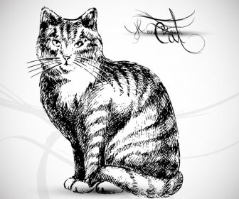 cat painting black white handdrawn sketch